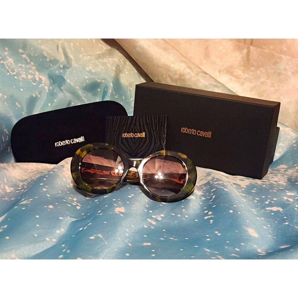 Roberto Cavalli Women’s Round Tortoise Shell Green Plastic Frame Gray Tinted